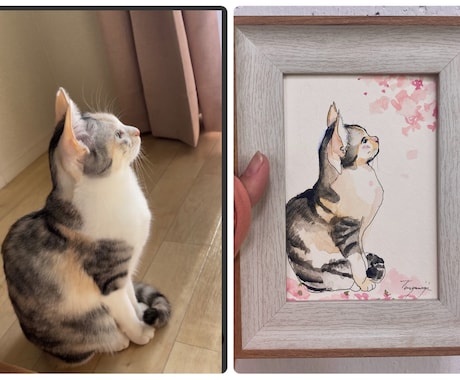 透明水彩を使用。可愛い猫の似顔絵を手描きで描きます ペット／猫／プレゼント／アート（※ワンコは別出品です） イメージ2