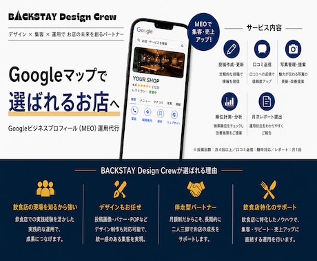 飲食店専門｜GoogleマップMEO代行します 店舗の魅力を伝え、「選ばれるGoogleMap」に育てます！ イメージ1