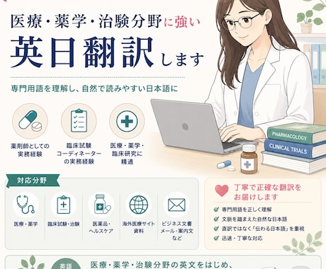 薬剤師×臨床試験経験者｜医療・薬学の英日翻訳します イメージ1