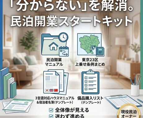 民泊開業の不安を減らします 開業スタートキット〜開業フローと民泊向き物件の考え方を整理〜 イメージ1