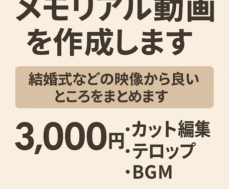 思い出を凝縮！メモリアル動画を編集します 結婚式・催事を短く美しく残すお手伝い イメージ1