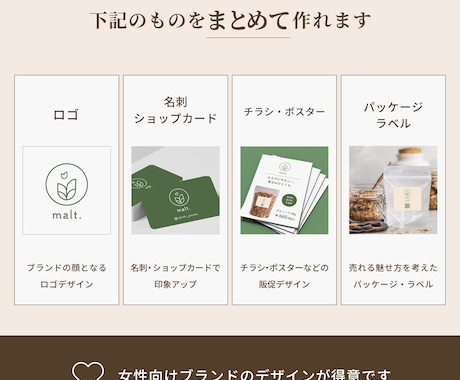 開業に必要なデザインをまとめて整えます ロゴ・名刺・チラシ・パッケージをまとめて作成します イメージ2