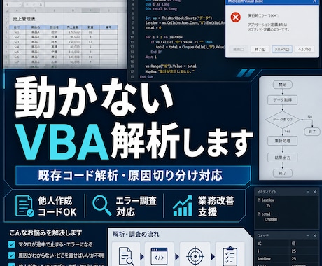 動かないVBA・マクロ解析します 既存コード解析・原因切り分け対応 イメージ1