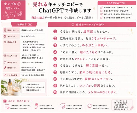 売れるキャッチコピーをChatGPTで作成します 心に刺さる言葉で商品の魅力を最大限に伝えます イメージ2
