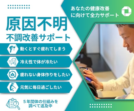 原因不明の不調改善に向けて全力で徹底サポートします 不調改善に向けて何をしていいかわからない方へやることを明確に イメージ1