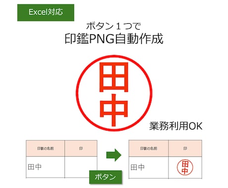 Excelから電子印鑑画像を一括作成します 透過PNGのハンコ画像を大量・安全に自動生成！ イメージ2