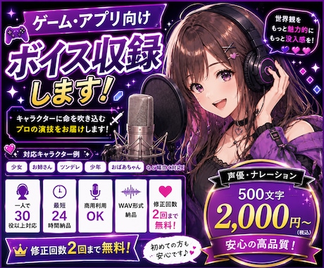 プロの声優が理想の声を低価格で提供します 安く早く高クオリティでお届け！細かなオプションはありません イメージ1