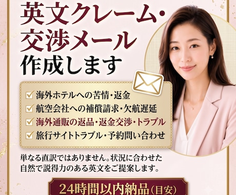 即納！返金・補償を求める英文交渉メールを作成します イメージ1