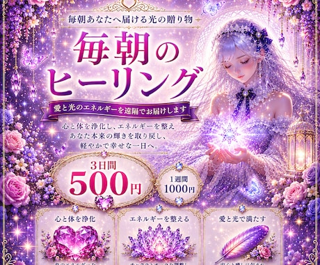 朝一番に【浄化】【愛と光】を３日間お送り致します 貴方の弱った場所を探してヒーリングも同時にいたします。 イメージ1