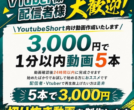 YTshort向け5本/3,000円で承ります ※１分以内動画に限ります。２４時間以内対応。 イメージ1