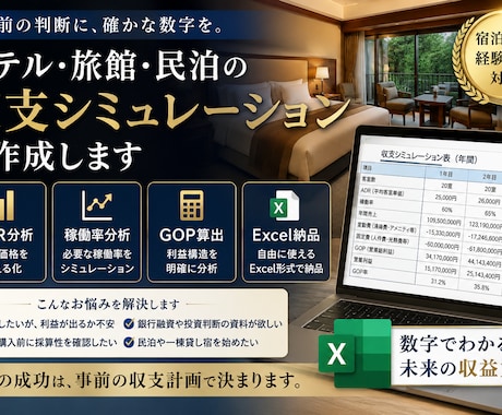 ホテル•旅館•民泊収支シミュレーションを作成します イメージ1