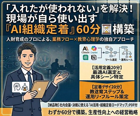組織に浸透する生成AI導入ロードマップ作成します AIを組織の力に。人財育成のプロが導く、現場に浸透する活用術 イメージ1