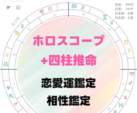 ホロスコープ+四柱推命 恋愛運鑑定、相性鑑定します ご自身の宿命と運気、二人の相性を西洋と東洋の両面から分析 イメージ1