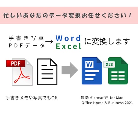 PDFや手書きメモをWordExcelに変換します 手書きメモ/写真/PDFを、WordまたはExcelに変換！ イメージ1
