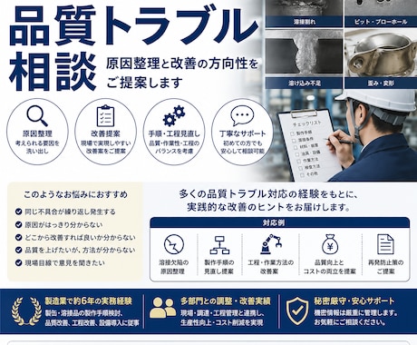 品質トラブルの原因整理と改善案をご提案します イメージ1