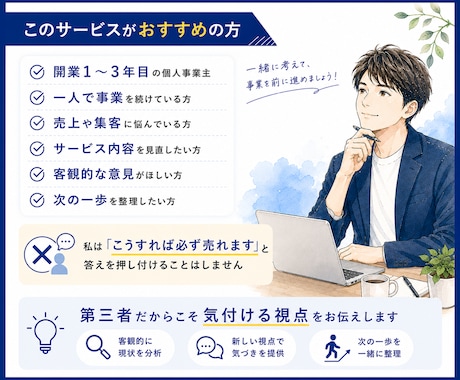 個人事業主様限定｜売れない原因を一緒に整理します 一人で悩むより、一緒に整理しませんか？ イメージ2