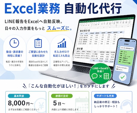 LINE報告をExcel請求書へ自動入力します イメージ1