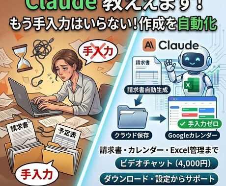 初心者用Claude AIで事務作業自動化教えます 請求書・スケジュール・Excel自動化ゼロから一緒に設定 イメージ2