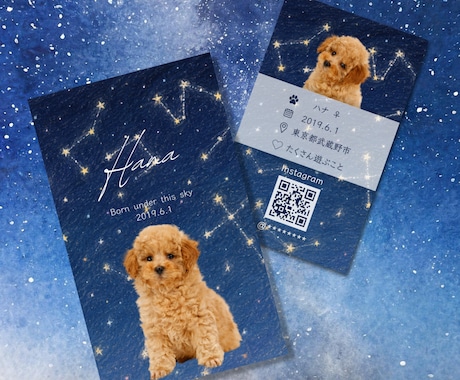 生まれた日の星空が名刺に、特別なペット名刺作ります