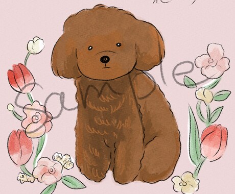 お花と愛犬の似顔絵・アイコン描きます やわらかいタッチのイラストですペット/犬/似顔絵/イラスト イメージ1