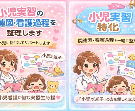 小児実習の関連図・看護過程をサポートします 1人で抱えずに一緒に考えられるようサポートします。 イメージ1