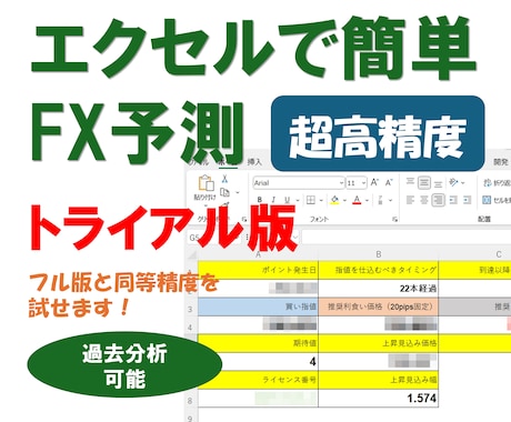 トライアル版エクセルFX予測ツールを提供します フル版と同等の予測精度を制限付きで体験できます イメージ1