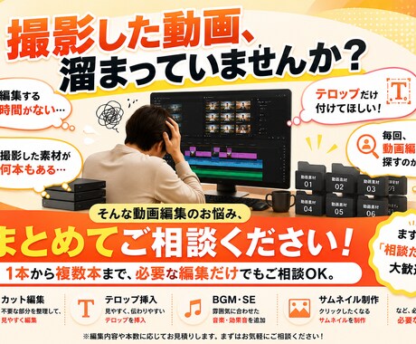 複数OK！動画編集・サムネ制作まで一括代行します あなたの「面倒くさい！」動画編集のあれやこれ、解決します イメージ2