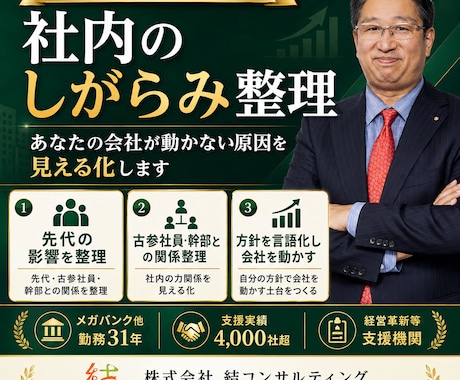 2代目社長限定【社内のしがらみ整理】を支援します あなたの会社が動かない原因を見える化します イメージ1