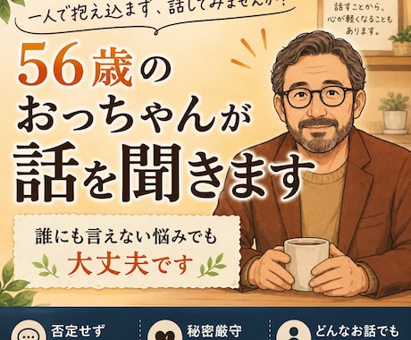 56歳のおっちゃんが話を聞きます 一人で抱え込まず話してみませんか イメージ1