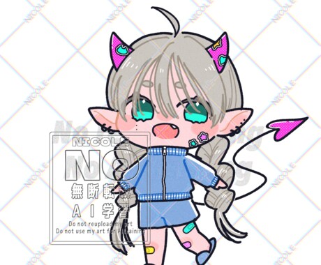 完成品⭐︎立ち絵⭐︎デフォルメ⭐︎販売します 背景は単色塗りと透過の2種ご用意します イメージ2