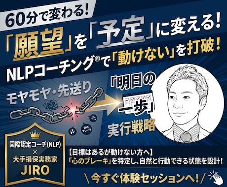 願望を予定に！NLPコーチング®を60分提供します 「動けない理由」の正体を特定し、実行可能な予定に変えます イメージ1