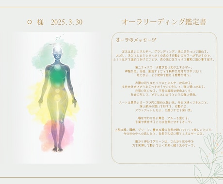 オーラからあなたを紐解き、鑑定書をお渡しします ５名までモニター価格となります！ イメージ2