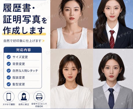 履歴書・証明写真を好印象に仕上げます 自宅で撮れます！背景変更・服装変更・髪型変更対応！ イメージ1