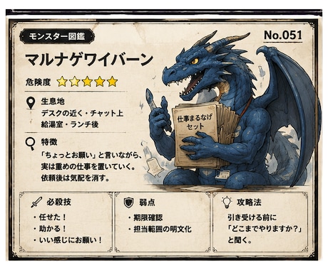 職場のモヤモヤをモンスター図鑑にします 上司・同僚・取引先へのストレスを笑える1枚画像にします イメージ2