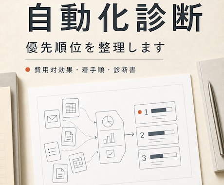 何から自動化すべきか、業務を診断します 作業を棚卸しして、費用対効果の高い順に並べます イメージ1