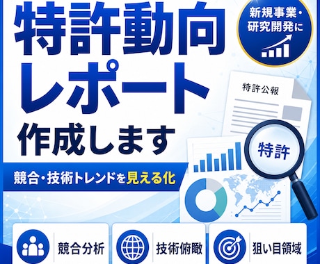 特許動向レポートを作成します 競合・技術トレンドを見える化します イメージ1