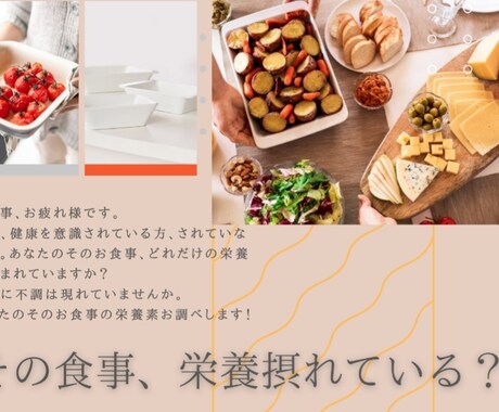 貴方のそのお食事の栄養素、チェック致します 〝 不調の原因かも〟貴方に足りないと思われる栄養は？？ イメージ1
