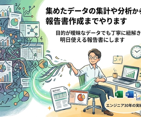 集めたデータの集計や分析から報告書作成までやります イメージ1