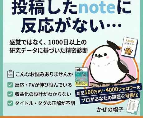 noteのコンサルをご提供いたします note連続更新1,000日のプロが改善案を伝授！ イメージ1