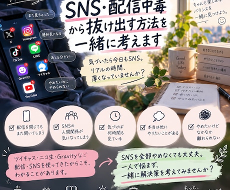 SNS・配信中毒から抜け出す方法を一緒に考えます 元ツイキャス・ニコ生配信者,SNS漬けから向き合う作戦会議 イメージ1