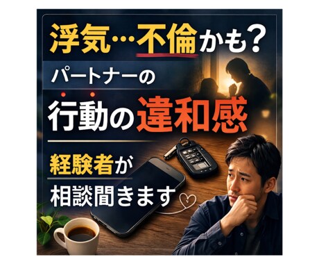 妻の不倫を経験した父子家庭の男性が話を聞きます 離婚を経て父子家庭になりました経験者として話を共有できます。 イメージ1
