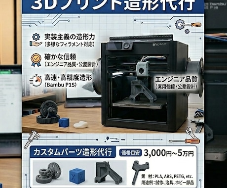 3Dプリンター造形代行します 【Bambu Lab P1S使用】高速・高精度・多色・多素材 イメージ1