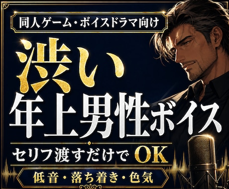 同人ゲーム向けの渋い大人男性CVを演じます 低音〜中低音のキャラボイス収録 イメージ1