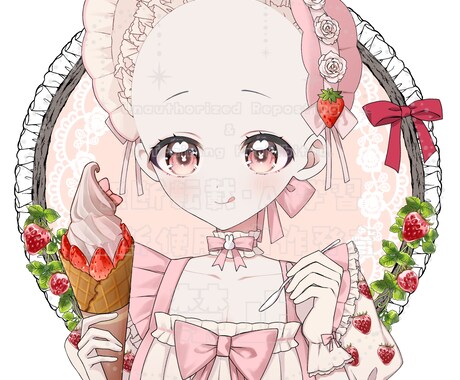 量産イラスト作れます 苺ソフトクリームを持っている1枚絵です！ イメージ1