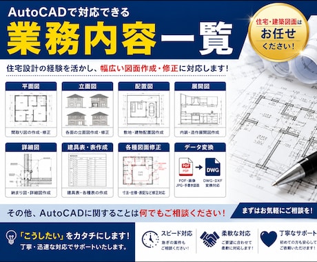 AutoCADで建築図面を迅速に作成いたします 住宅設計経験者が対応｜修正無制限｜手書き図面もCAD化 イメージ2