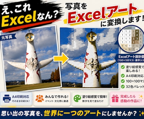 塗り絵設計図作成します 画像を巨大モザイク設計図にします イメージ2