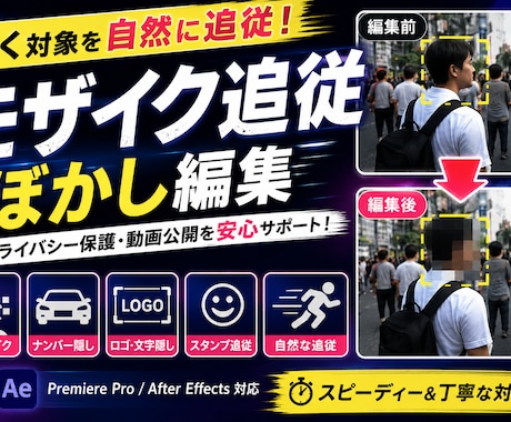 モザイク追従・ぼかし追跡を承ります 現役動画編集者がモザイク追従をスピーディーに対応します イメージ1