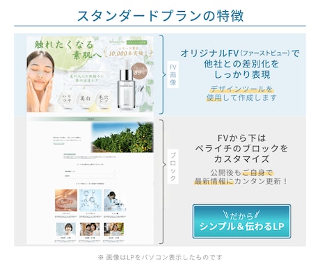 集客に必要な設定ぜんぶ乗せ！ペライチLP制作します オリジナルFVで訴求する、女性向けLPを低予算で作りたい方に イメージ2