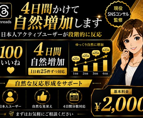 4日間かけてThreads日本人いいね増加します イメージ1