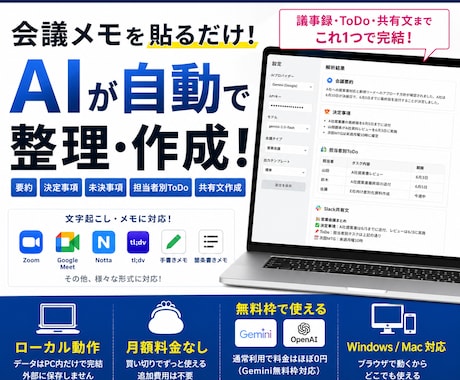 議事録作成 会議メモ整理ToDo抽出を自動化します 会議後の30分の整理作業を短縮 イメージ1